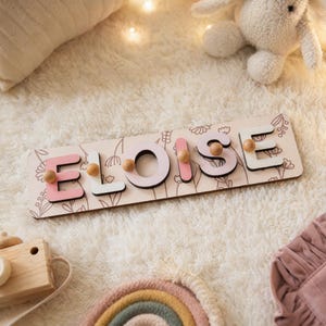 Personalized Baby Name Puzzle,1st Birthday Gift For Baby,Patterned Flower Baby Puzzle,Toys For Toddler,Nursery Decor,Baby Girl Busy Board