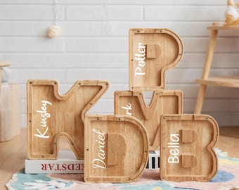 Kids Wooden Money Bank,Custom Name Initial Coin Bank,Letter Piggy Bank,Money Box,Gift For Child,Baby Boy Gift,Baby Shower,Christmas Gift