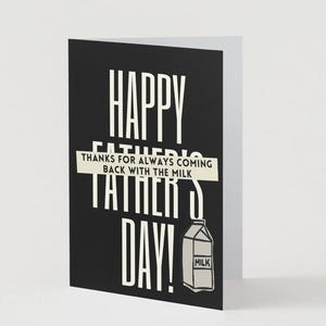 Cartão engraçado para o Dia dos Pais | "Obrigado por sempre voltar com o leite" | Download digital para impressão | Em branco por dentro | Humor legal para pais
