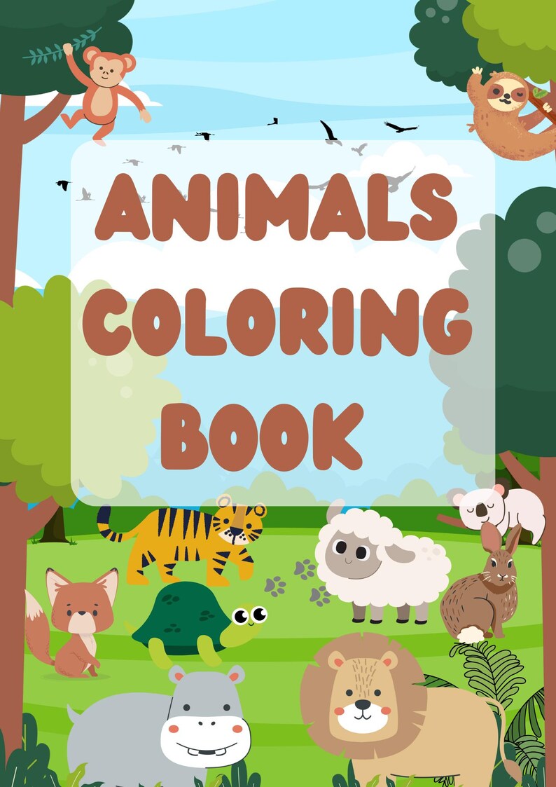 Instant Download PDF Coloring Page, Animals Coloring Book, ABC Coloring