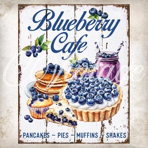 Vintage Blueberry Cafe Eats Rustic Farmhouse Kitchen DIY Sign Tier Tray Decor Home Decor Pillow Transfer DIGITAL Print 016