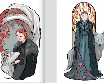 Sansa and Lady, Queen in the North 4"x6" mini Art Print set