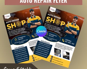 Modèle de flyer de réparation automobile - Design moderne sur toile pour les mécaniciens et les ateliers (A4 et lettre US)