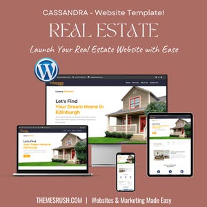 May include: An advertisement for a real estate website template. The image displays a desktop computer, laptop, tablet, and smartphone showcasing the website design. The text includes "REAL ESTATE" and "Launch Your Real Estate Website with Ease."