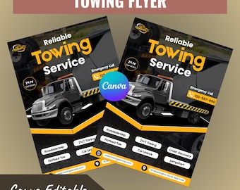 Flyer du service de remorquage – Modèle canva modifiable (format A4 et lettre US, téléchargement numérique)