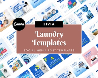 Sjabloonen voor sociale media van de wasserij – 40 Canva-ontwerpen voor Instagram en Facebook (vierkant, digitale download)