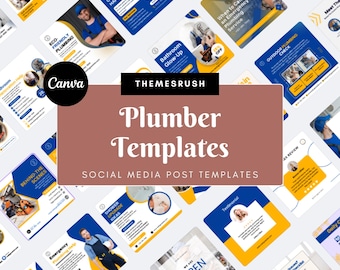 Modelos de mídia social para encanadores – 40 designs editáveis do Canva para Instagram e Facebook (formato quadrado, download digital)