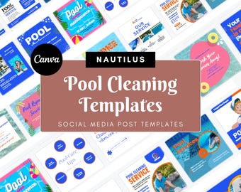 Pool Cleaning Social Media Templates – 40 Canva Designs for Instagram & Facebook (Square, Digital Download)