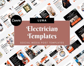 Sjablonen voor sociale media van elektriciens – 40 bewerkbare Canva-ontwerpen voor Instagram en Facebook (vierkant, digitale download)