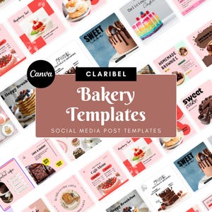 Bakery Shop Social Media Templates – 40 Canva Designs for Instagram & Facebook (Square, Digital Download)