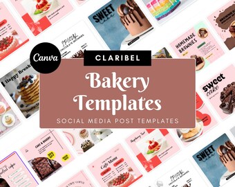 Bakery Social Media Templates – 40 Canva Designs for Instagram & Facebook (Square, Digital Download)