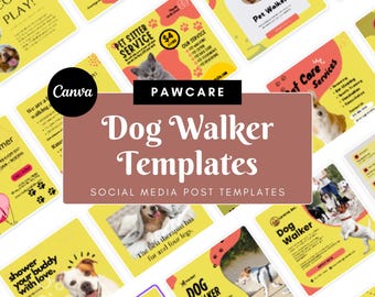 Dog Walker Social Media Templates – 40 Canva Designs for Instagram & Facebook (Square, Digital Download)
