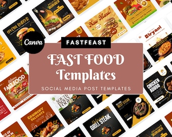 Socialmediasjablonen voor fastfoodrestaurants – 40 Canva-ontwerpen voor Instagram en Facebook (vierkant, digitale download)