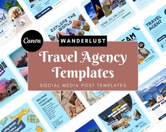 Travel Agency Social Media Templates – 40 Canva Designs for Instagram & Facebook (Square, Digital Download)