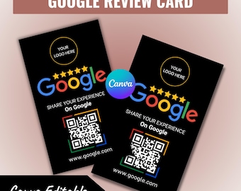 Google Review Card – Editable QR Code Feedback & Rating Sign (Canva Template Digital Download 50x85mm)