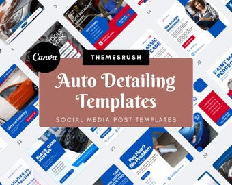 Modelli per i social media dedicati al detailing auto: design Canva pronti per la pubblicazione su Instagram e Facebook.
