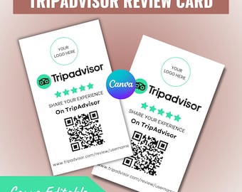 TripAdvisor Review Card - Editable Minimalist QR Code Sign Digital Download (50x85 mm)