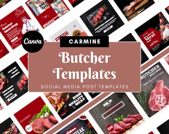 Butcher Shop Social Media Templates – 40 Canva Designs for Instagram & Facebook (Square, Digital Download)
