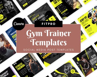 Gym Trainer Social Media Templates – 40 Canva Designs for Instagram & Facebook (Square, Digital Download)