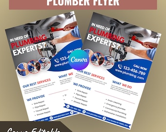 Flyer för rörmokartjänster - redigerbar Canva-mall (A4- och US Letter-storlek, digital nedladdning)