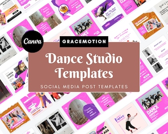 Plantillas para redes sociales de estudios de danza: 40 diseños de Canva para Instagram y Facebook (cuadrados, descarga digital).