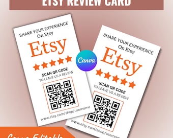Etsy Review Card Template - QR Code Feedback Sign (Canva Editable, Printable Card)