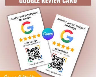 Google Review Card - Minimalist QR Code Sign - Editable Design (50x85 mm Canva Template)