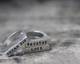 Personalized  set of 3 Sterling Silver mantra bar rings