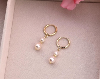 Pearl Hoop Earrings: 18K Gold Plated