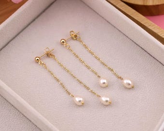 Pearl Drop Stud Earrings: 18K Gold Plated