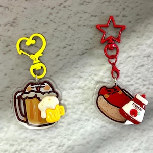 Kawaii Keychain Cat & Food Theme Cute Keyring Accessory Cat Kawaii Key Charm Colorful Bag Charm Funny KeychainHandmade Acrylic Keychain Gift