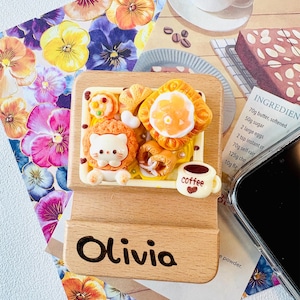 Custom Name Engraving Phone Stand Cute Cat Lovers Wooden iPhone Holder Personalized Gift Desk Decoration Cute Birthday Gifts