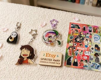 Japan Studio Anime Keychain & Stickers / Badges / Cards Set | Anime Fans Gift