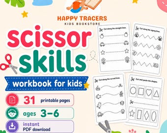 Scissor Skills Workbook | 31 Page Cutting Practice for Kids (PDF)