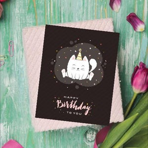 Machen Sie einen Geburtstagswunsch Katze Spaß druckbare Geburtstagskarte, 5 x 7 Karte, herunterladbare Karte, lustige Katze alles Gute zum Geburtstagkarte, Grußkarte, leere Karte