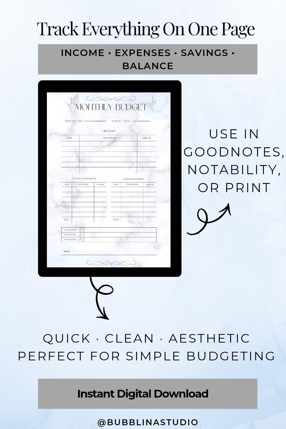 Budget One Page Examples One-page Budget Planner | Minimalist Marble Budget Sheet | Digital ...