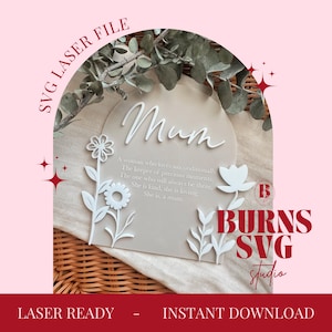 mothers day flower plaque laser file, svg file, laser cut file, glow forge, mothers day decor, gifts for mum