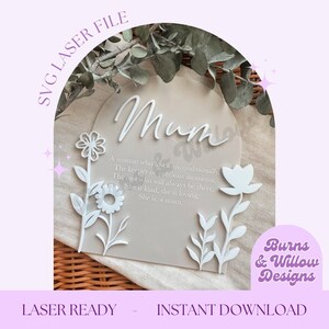Placa de flores para el Día de la Madre (archivo láser, archivo SVG, archivo cortado con láser, forja brillante, decoración para el Día de la Madre, regalos para mamá)