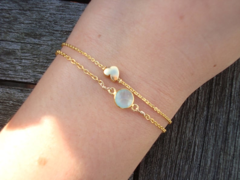 Gold Heart Charm Bracelet Dainty Gold Bracelet Etsy