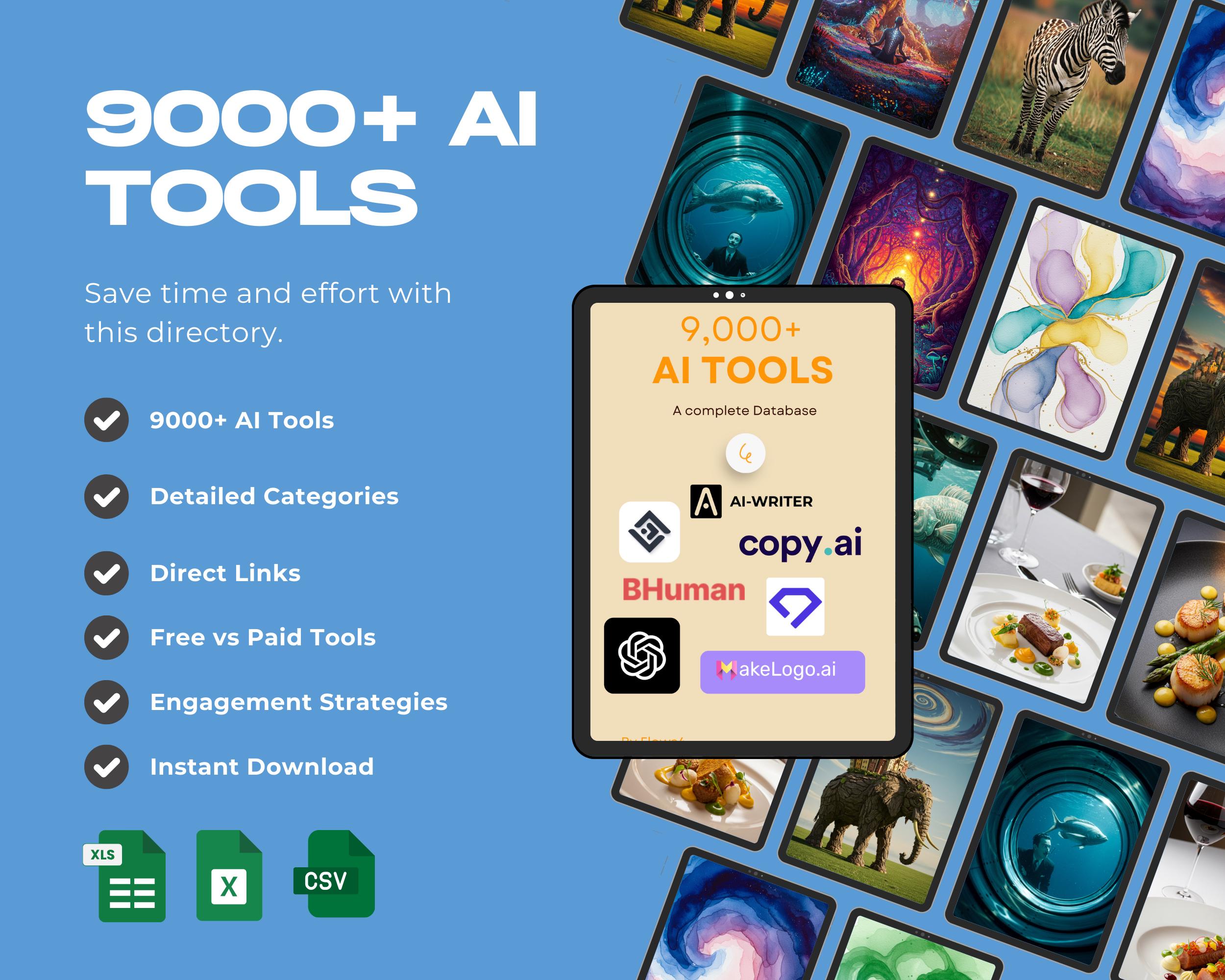 9000+ AI Tools Directory – The Ultimate AI Resource List | Excel | Instant Download