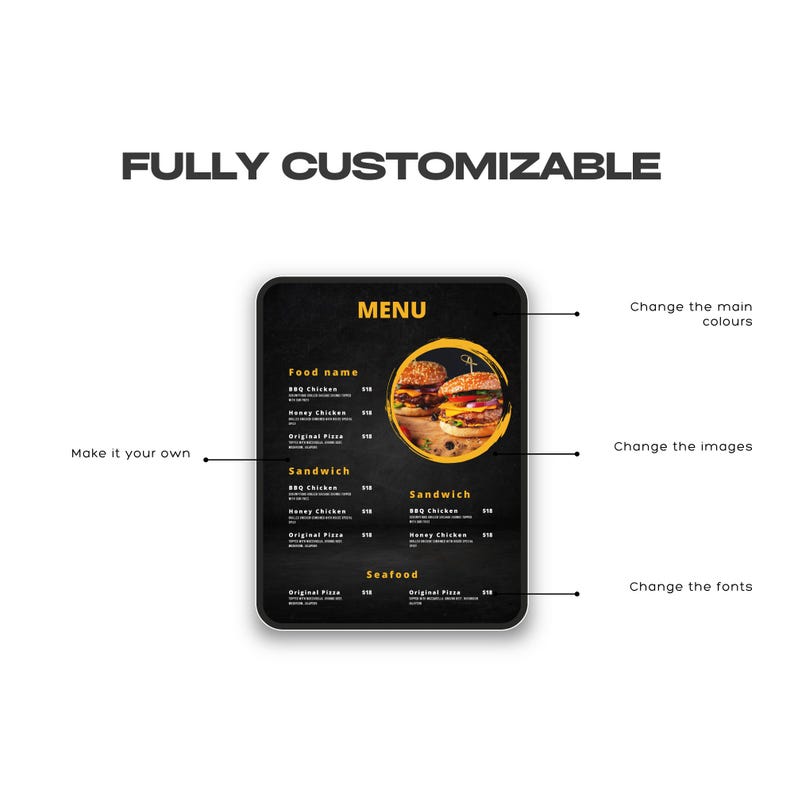 Editable Canva Menu Template for Bars, Restaurants - Modern & Stylish ...