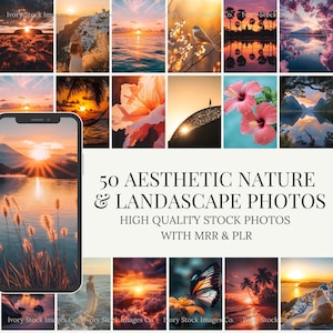 Sunset Photography | MRR PLR |  50 Aesthetic Nature Stock Photos | Digital Marketing Travel Instagram Reels | Beach Sunset Stock Images.