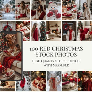 Red Christmas Stock Photos | Cheerful Holiday Photo Bundle | Seasonal Faceless Marketing Images | Bright Red Decorations | PLR MRR Images.