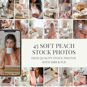 Paquete de fotos de archivo con estética de melocotón / Trabajo desde casa, MRR PLR (descarga digital)