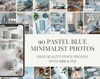 Pastel Stock Photos | Soft Blue Minimalist Stock Images | PLR MRR | Aesthetic Faceless Marketing Photos | Home Interior Photos For Instagram
