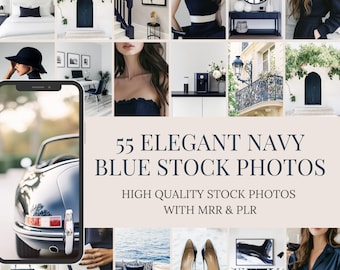 Navy Blue Aesthetic Stock Photos | MRR PLR | 55 Navy Blue Minimalist Lifestyle Photos | Faceless Digital Marketing Photos For Social Media.