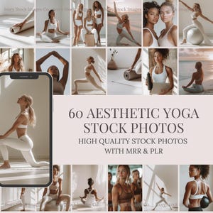 Yoga Stock Photos | MRR PLR Photo Bundle | 60 Aesthetic Yoga Photos | Minimalist Fitness | Wellness Ai Generated Images for Social Media.