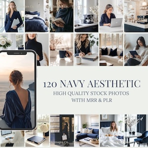Foto stock estetiche blu navy / PLR MRR / Pacchetto di 120 foto stock blu navy di marketing senza volto / Immagini stock per la copertina dei rulli di Instagram.
