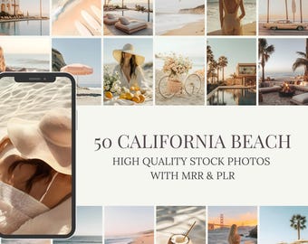 California Beach Stock Photos | 50 Image Bundle, MRR & PLR Rights (Digital Download)