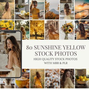 Yellow Stock Photos | MRR PLR | Faceless Reels | Instagram AI Stock Photos | 80 Sunshine Yellow Faceless Digital Marketing Stock Images.